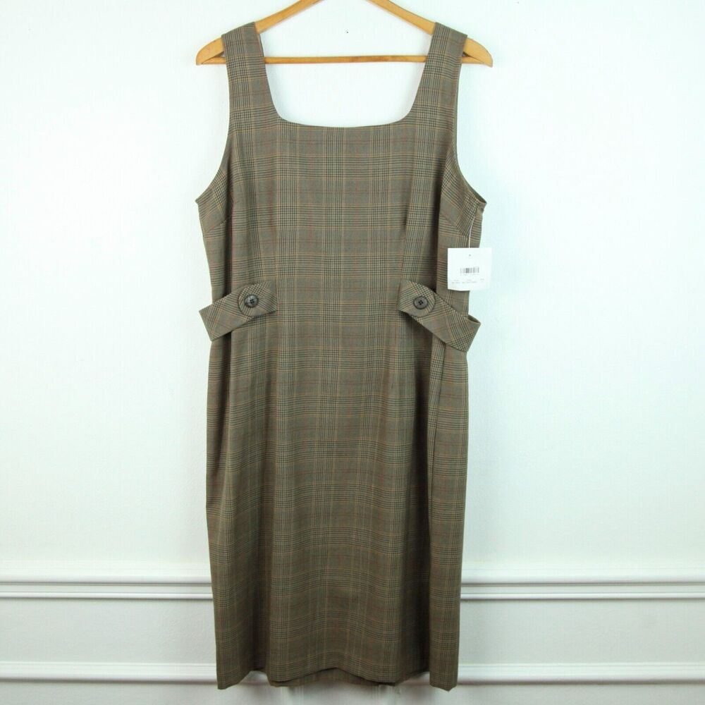 Vintage Dress 12 90s Y2K Brown Plaid Academia Preppy Office Fall Classic Sheath‎